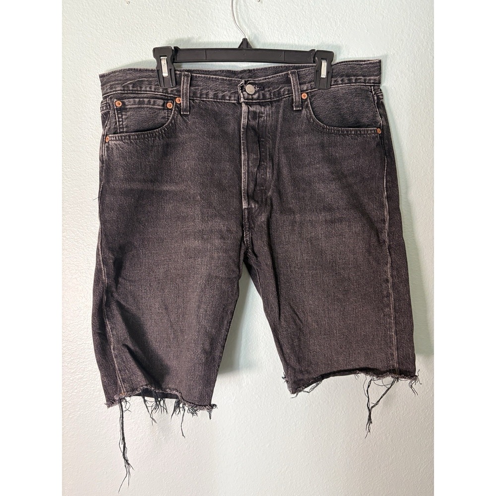 Levis Premium Big‎ E 501 Original Cutoff Shorts Mens 34 Frayed Black Denim Jorts